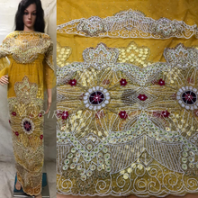 Load image into Gallery viewer, Mustard Yellow Gold Net Lace 3D Design George Wrapper with blouse - NLVG102
