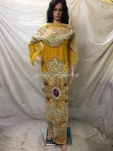 Load image into Gallery viewer, Mustard Yellow Gold Net Lace 3D Design George Wrapper with blouse - NLVG102
