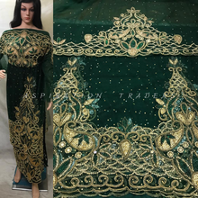 Load image into Gallery viewer, Nigerian Green Net lace Hand Made Beaded George Wrapper With Blouse - NLVG109
