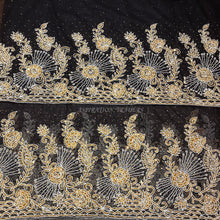 Load image into Gallery viewer, Black Color Net lace Hand Beaded Nigerian Asobie Goegre wrapper set - NLVG115
