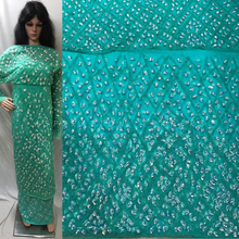 Load image into Gallery viewer, Sea Green African Designer Sequence Beaded George Wrapper Set - NLVG121
