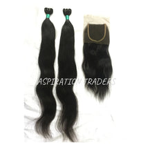 Load image into Gallery viewer, Virgin Straight Hair Extension - 2 Bundles + 1 Closure - Aspiration Traders

