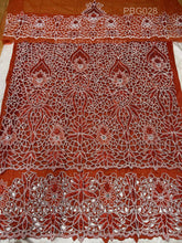 Load image into Gallery viewer, Red Color Pearl Heavy Beaded George With Fancy Cutwork For African Wedding- PBG028

