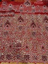 Load image into Gallery viewer, Red Color Pearl Heavy Beaded George With Fancy Cutwork For African Wedding- PBG028
