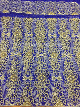 Load image into Gallery viewer, Royle Blue Pearl Heavy Beaded George Wrapper For Nigerian Outfit - PBG034
