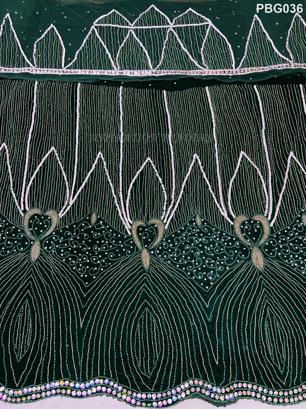 Nigerian Green Pearl Beaded George Wrapper For African Wedding Dresses - PBG036