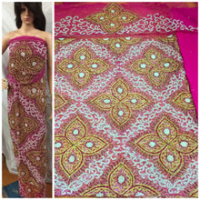 Load image into Gallery viewer, African Pattern Heavy Crystal Beaded Net Lace VIP George Fabric- NLVG048
