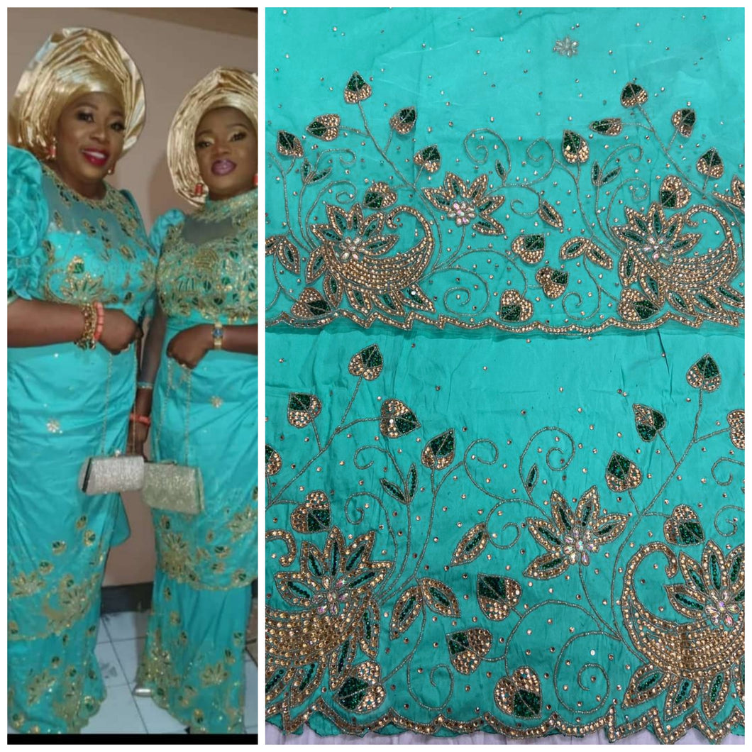 Sweet Sea green Hand Beaded Georges with blouses - BG061
