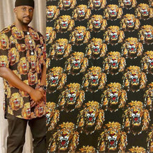 Load image into Gallery viewer, Black - Feni Isi Agu LION HEAD Printed Fabric - PF001(4)
