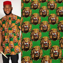 Load image into Gallery viewer, Green - Feni Isi Agu LION HEAD Printed Fabric - PF001(6)
