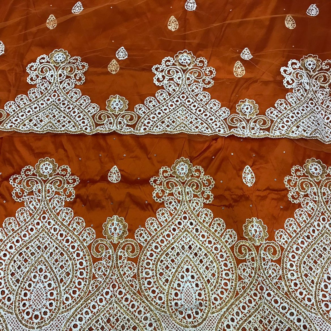 ORANGE Silk taffeta with White Thread work Embroidered George wrapper with Blouse - RSG211