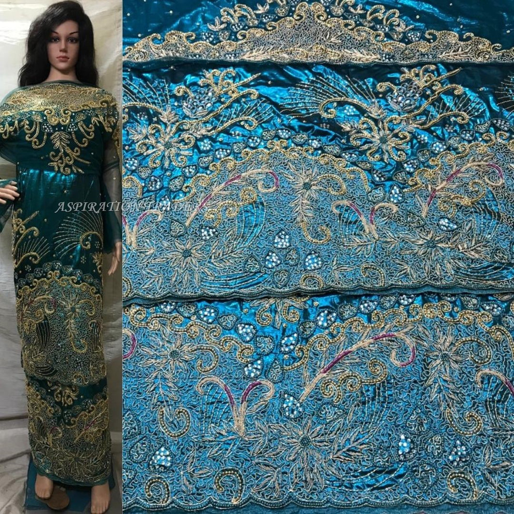 African designer Heavy Beaded Metallic George Fabric For Igbo Weddings- HBMG014