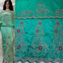 Load image into Gallery viewer, Nigerian Green Crystal Stone Work George Wrapper With Blouse- HB152

