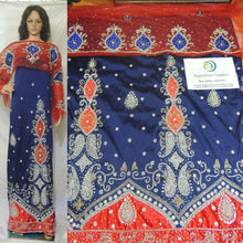 Load image into Gallery viewer, Cream Color Heavy Beaded Taffeta George Wrapper With Royal Blue Blouse- HB037
