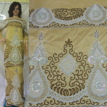 Load image into Gallery viewer, Golden Heavily Beaded Designer VIP Madam Silk George With Blouse - HB134
