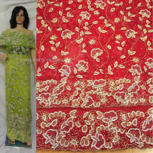 Load image into Gallery viewer, Heavy Beaded Stone Net Lace Indian George Fabric With Blouse - NLVG030
