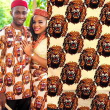 Load image into Gallery viewer, Cream - Feni Isi Agu LION HEAD Printed Fabric - PF001 (1)
