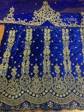 Load image into Gallery viewer, Royal Blue Designer Velvet Heavy Beaded George Wrapper With Blouse- VG004
