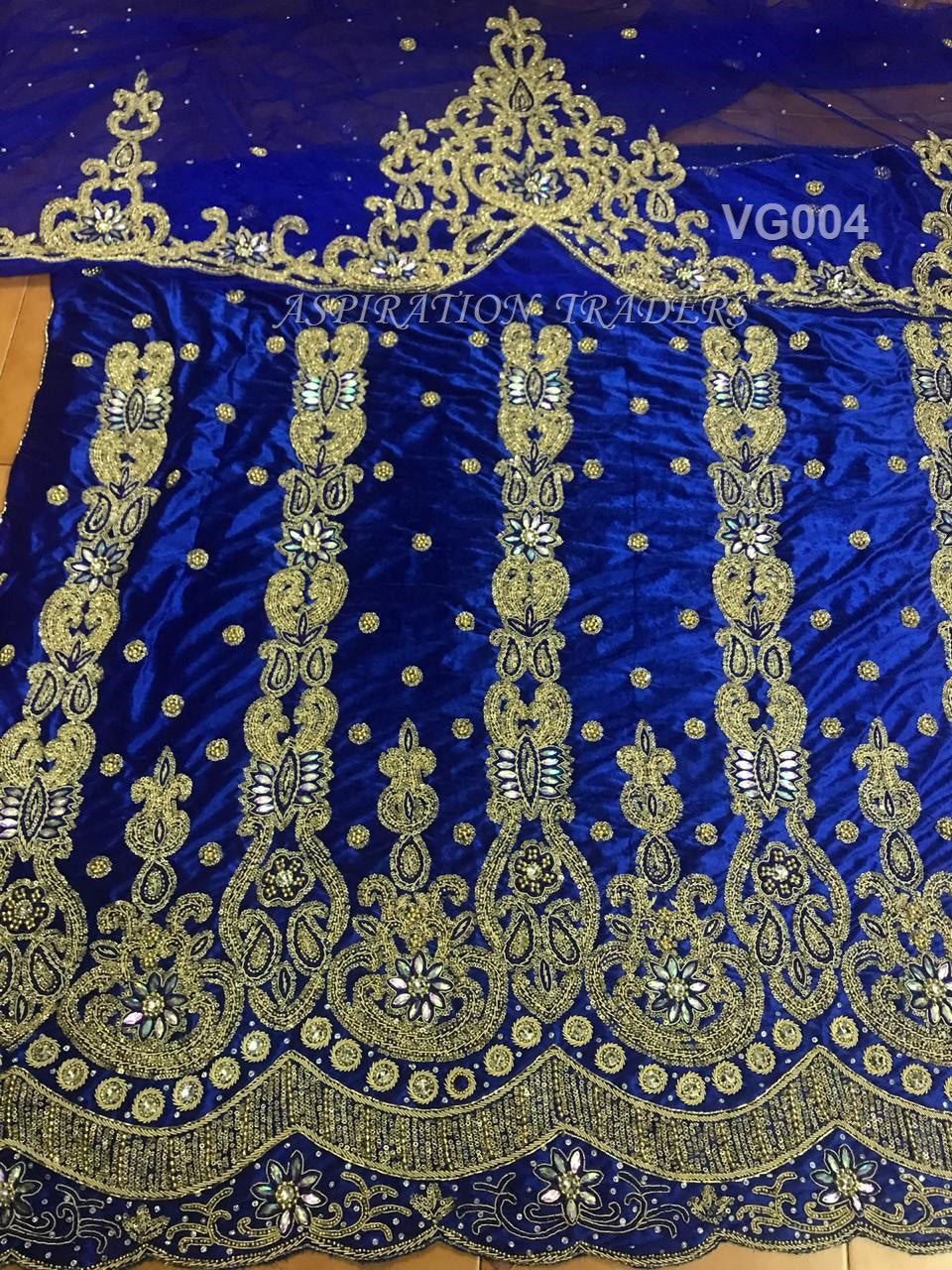 Royal Blue Designer Velvet Heavy Beaded George Wrapper With Blouse- VG004