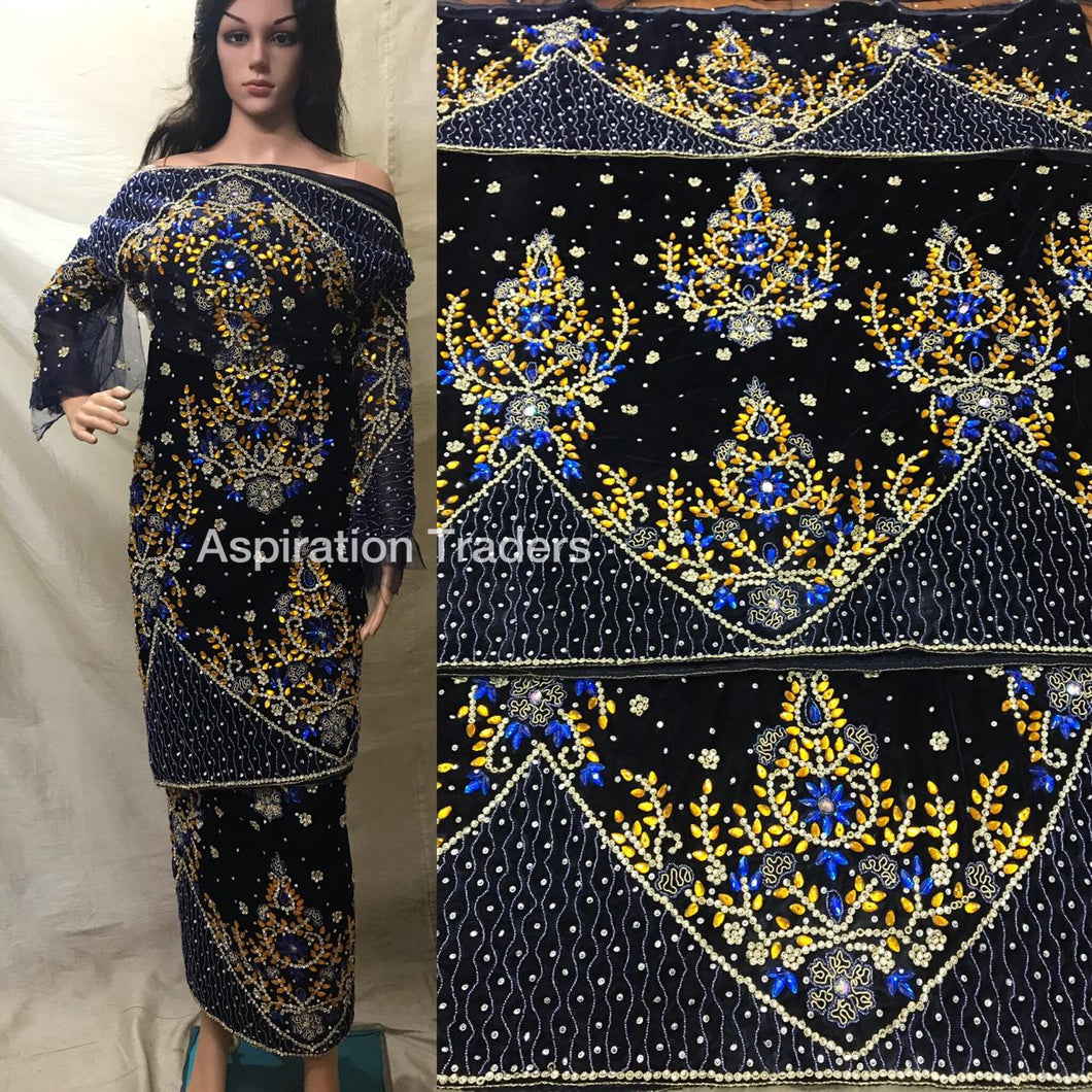 VIP Designer Trending Velvet Heavy Beaded George Wrapper set For African Wedding - VG015