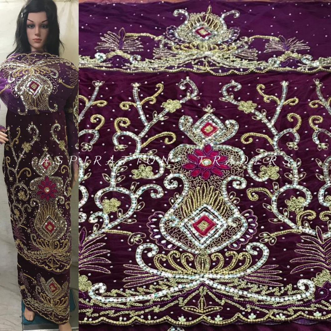 Premium Quality Velvet George Wrapper set with Nice Hand Beaded Work - VG016