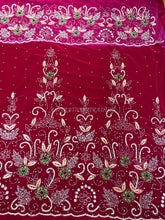 Load image into Gallery viewer, FUSHIA PINK High grade Velvet Heavy Beaded George Wrapper with Net Blouse - VG020
