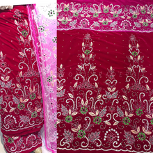 Load image into Gallery viewer, FUSHIA PINK High grade Velvet Heavy Beaded George Wrapper with Net Blouse - VG020
