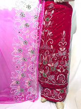Load image into Gallery viewer, FUSHIA PINK High grade Velvet Heavy Beaded George Wrapper with Net Blouse - VG020
