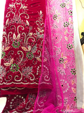 Load image into Gallery viewer, FUSHIA PINK High grade Velvet Heavy Beaded George Wrapper with Net Blouse - VG020
