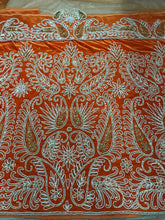 Load image into Gallery viewer, Beautiful Orange Velvet Heavily Beaded Nigerian George wrapper set - VG023
