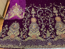 Load image into Gallery viewer, Heavy Beaded Magenta Color Velvet Fabric African George wrapper set - VG024
