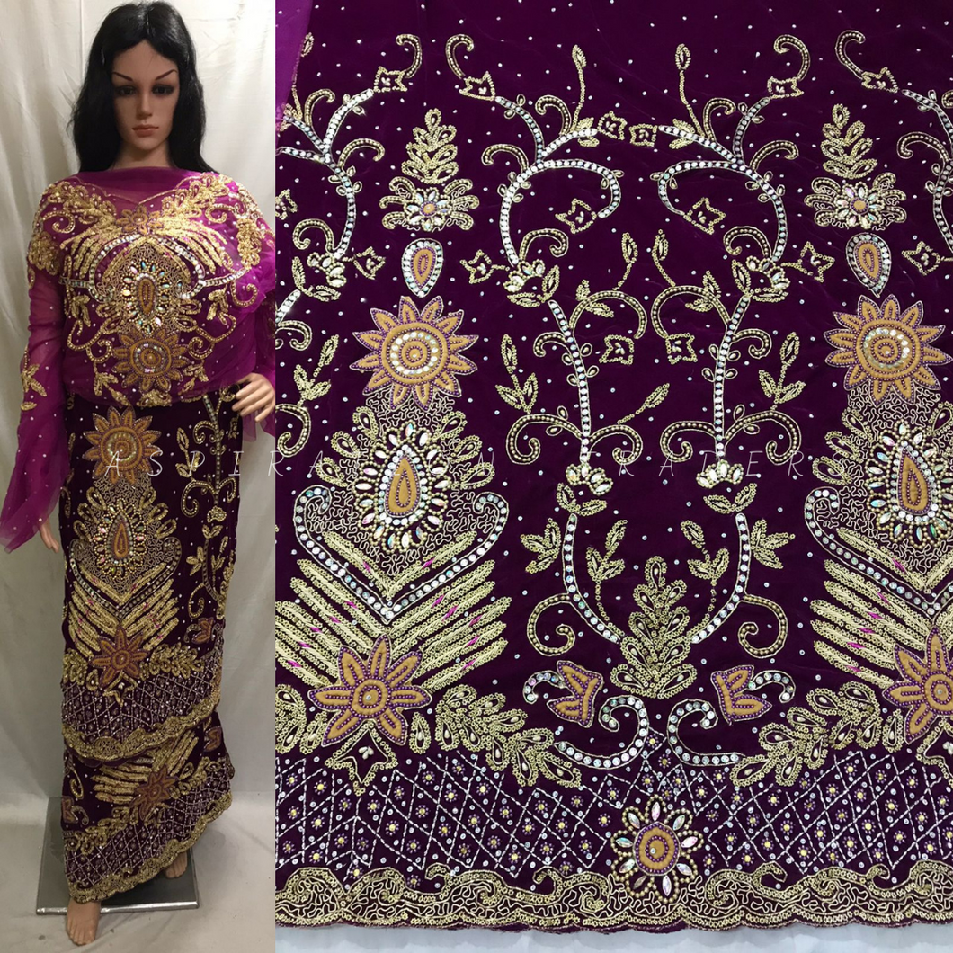 Velvet Fabric 2023 Trending Indian  African George wrapper set for Bella Bride - VG024