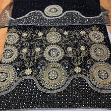 Load image into Gallery viewer, BLACK color Heavy Beaded Velvet Fabric George wrapper set- VG026
