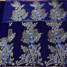 Load image into Gallery viewer, Beautiful Royal Blue Velvet Fabrican Nigerian Pattern Stone beaded George wrapper set - VG028
