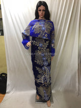 Load image into Gallery viewer, Beautiful Royal Blue Velvet Fabrican Nigerian Pattern Stone beaded George wrapper set - VG028
