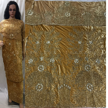 Load image into Gallery viewer, Golden Velvet Fabric African Heavy Beaded Velvet George wrapper set - VG029
