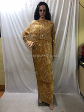 Load image into Gallery viewer, Golden Velvet Fabric African Heavy Beaded Velvet George wrapper set - VG029
