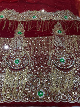 Load image into Gallery viewer, Mirror Work Crystal Stone work Velvet Wine Color  Fabric African Wedding George wrapper set - VG031
