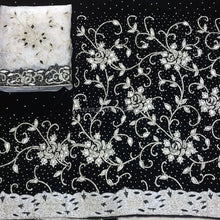 Load image into Gallery viewer, BLACK color Velvet Fabric Silver Work White Border Heavy Beaded George wrapper With Blouse- VG032
