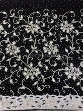 Load image into Gallery viewer, BLACK color Velvet Fabric Silver Work White Border Heavy Beaded George wrapper With Blouse- VG032
