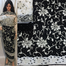 Load image into Gallery viewer, BLACK color Velvet Fabric Silver Work White Border Heavy Beaded George wrapper With Blouse- VG032

