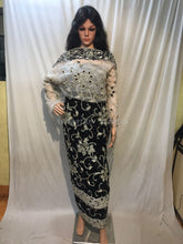 Load image into Gallery viewer, BLACK color Velvet Fabric Silver Work White Border Heavy Beaded George wrapper With Blouse- VG032
