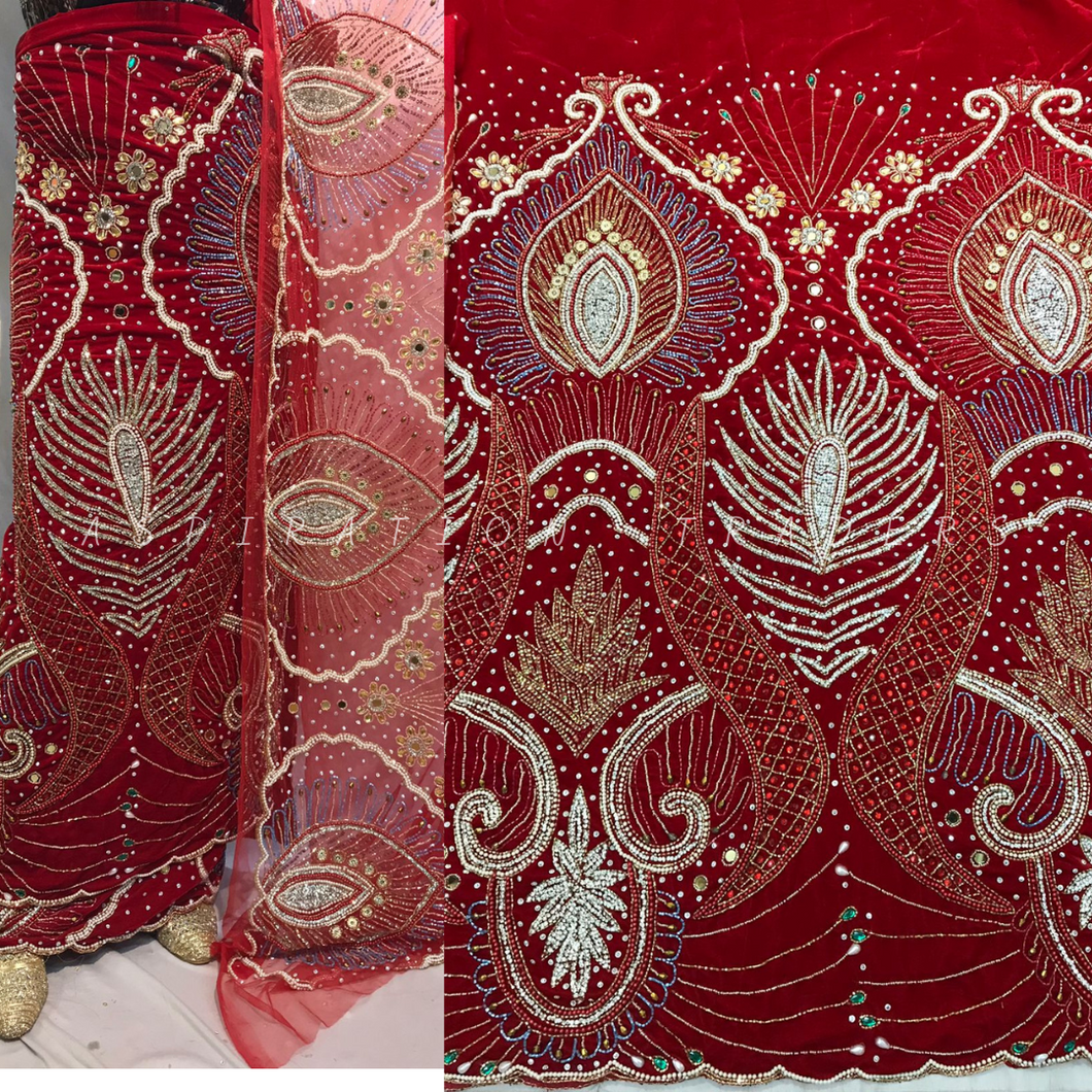 Eclusive Designer Red Color Trending African Wedding Bridal George wrapper set - VG035