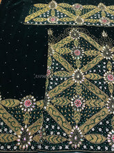 Load image into Gallery viewer, Dark Green Velvet Fabric Heavy Beaded Designer VIP George Wrapper With Blouse for IGBO Bride - VG036
