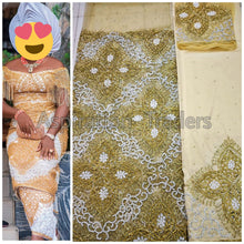 Load image into Gallery viewer, African Pattern Heavy Crystal Beaded Net Lace VIP George Fabric- NLVG048
