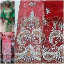 Load image into Gallery viewer, Crystal Beaded Net Lace VIP George Fabric With Designer Netlace Blouse- NLVG037
