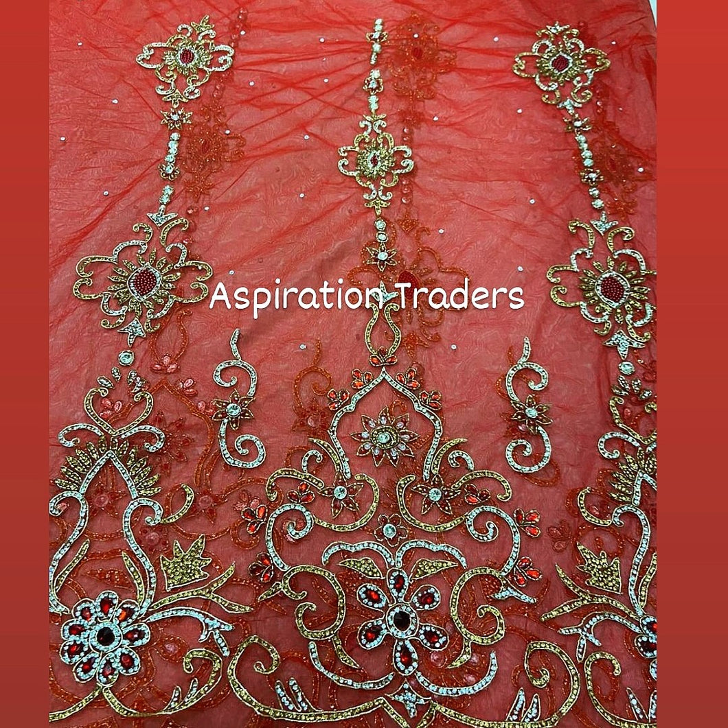 Exclusive Red color Applique Hand beaded with  Crystal Stone - AP007