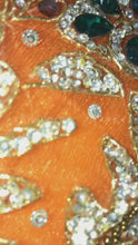 Load and play video in Gallery viewer, Exclusive orange color heavy beaded hand made crystal stone applique design - AP036
