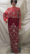 Load and play video in Gallery viewer, RED Color Velvet Heavy Crystal Beaded George Wrapper For African Weddings- VG003
