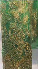 Load and play video in Gallery viewer, Nigerian Green Color New Wedding Net George Wrapper Set - NLDG129
